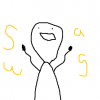 Simple hand-drawn doodle of a stick figure waving
