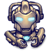 Cyborg gamer avatar clutching a game controller