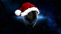 Alien in a Santa hat, cosmic holiday vibes
