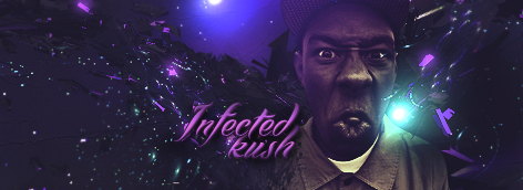 Dramatic purple-toned GFX signature with fierce expression