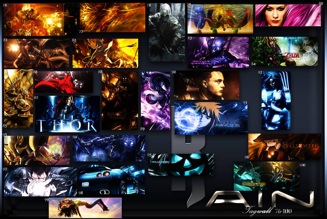Tagwall collage of digital art signatures, 76-100