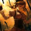 Fierce warrior archer artwork glowing in golden light