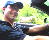 Forum member selfie driving, cow spotted outside