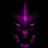 Demonic purple-eyed skull glowing in the dark