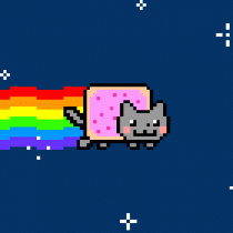 Nyan Cat soaring through pixelated space nostalgia