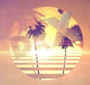 Retro sunset palm tree circle badge with vintage vibes