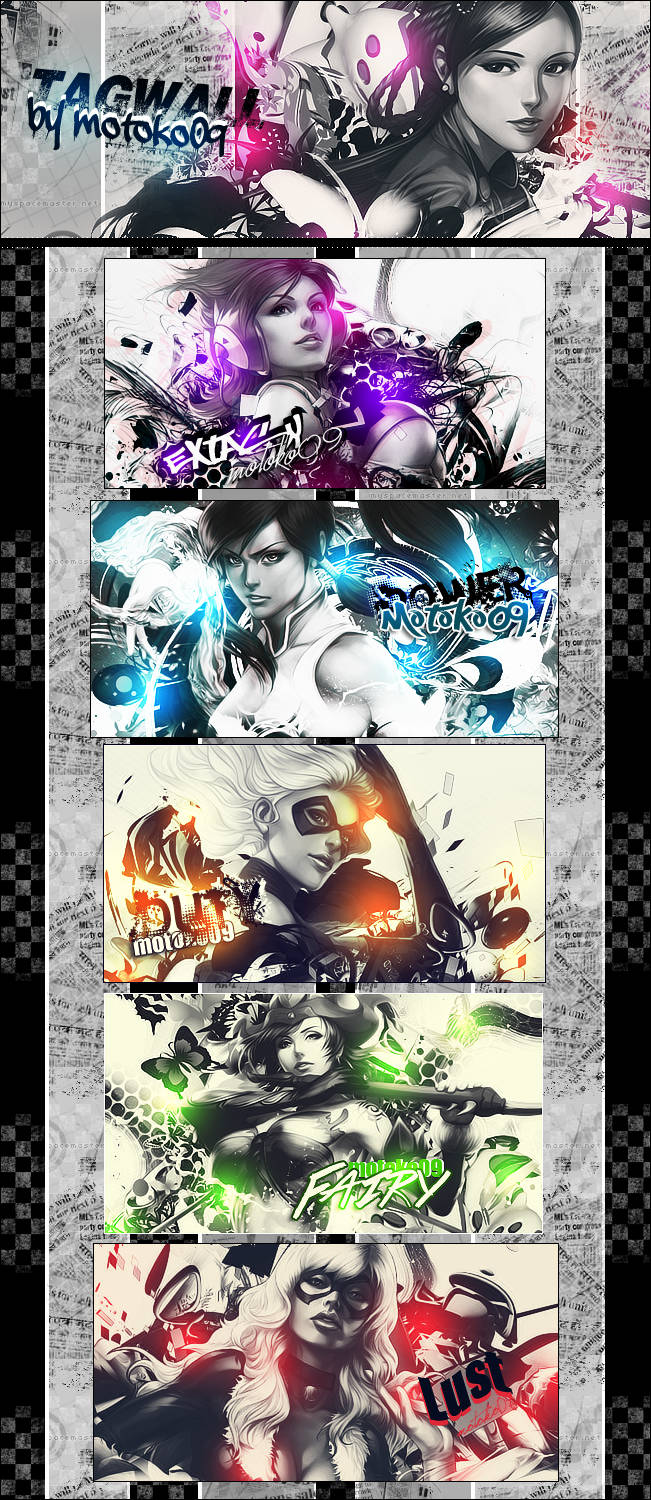 Classic digital art tagwall showcasing GFX signature designs