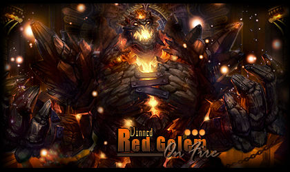 Fiery red golem GFX signature with glowing embers