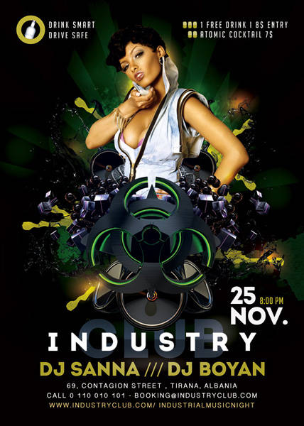 Industry Club flyer with DJ speaker stack design