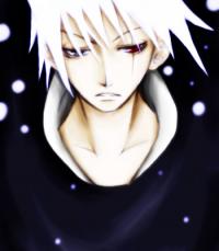 White-haired anime boy portrait under falling snow