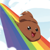 Poop emoji riding a rainbow slide, classic internet meme