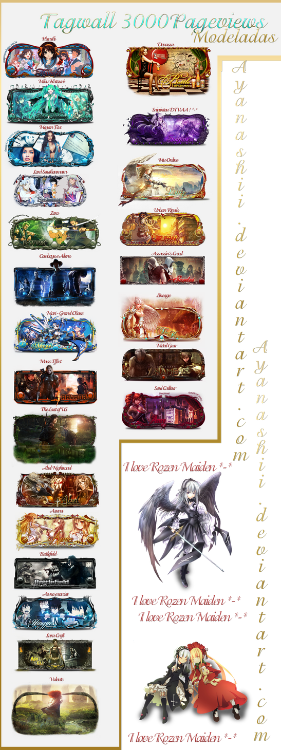 Collection of anime and gaming-themed GFX banner signatures