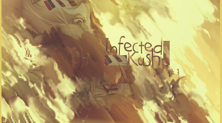 Golden-toned 'Infected Kush' signature art