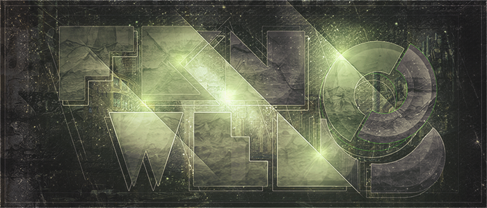 Dark abstract typography GFX with glowing geometric shards