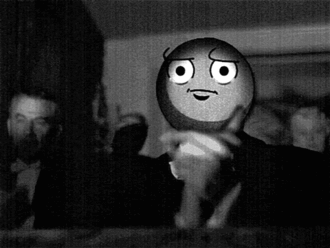 Derpy cartoon face meme slapped over old photo