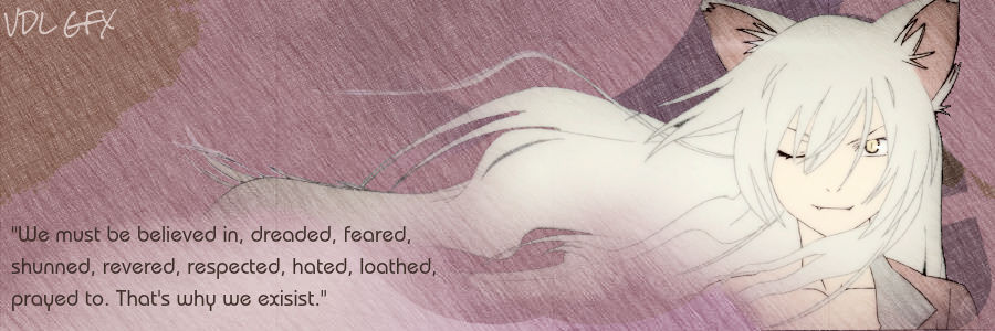 Fox-eared girl GFX with haunting quote, VDL GFX signature