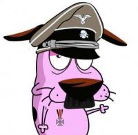Cartoon dog in Nazi officer cap, classic forum avatar humor