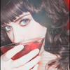 Moody red-toned portrait avatar with dramatic close-up eye