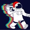 Astronaut riding a rainbow unicorn in space