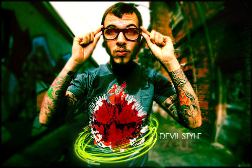 Tattooed guy GFX edit with glowing green swirl effect
