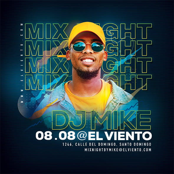 Retro DJ mix night flyer with neon typography