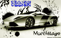 Grunge-style car GFX signature with splattered ink effects