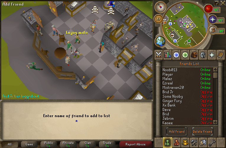 RuneScape friends list and add-friend prompt screenshot