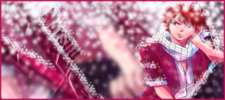 Anime GFX signature featuring Natsu with snowy sparkle effects