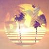 Retro sunset palms with gradient stripes, synthwave vibes