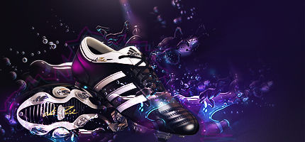 Soccer cleat GFX art with splattered purple energy effects