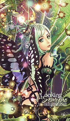 Fairy-winged anime girl GFX, glowing forest signature art