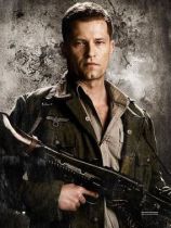 Rugged character portrait with a rifle, gritty vibe