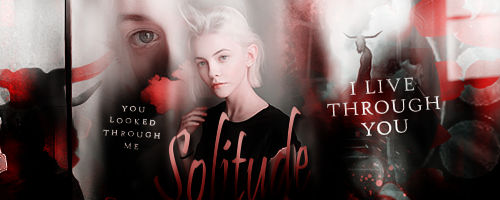 Haunting solitude-themed signature art with striking red-black tones