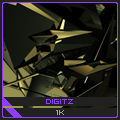 Sleek digital art signature with abstract geometric shapes