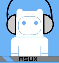 Retro robot mascot logo rocking oversized headphones