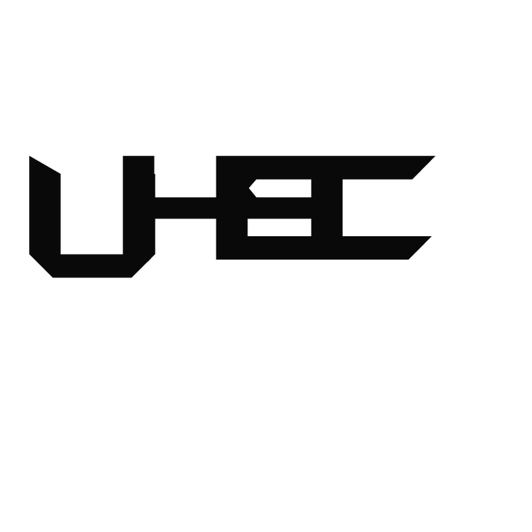 Sleek angular UHC logo in bold black graphic style