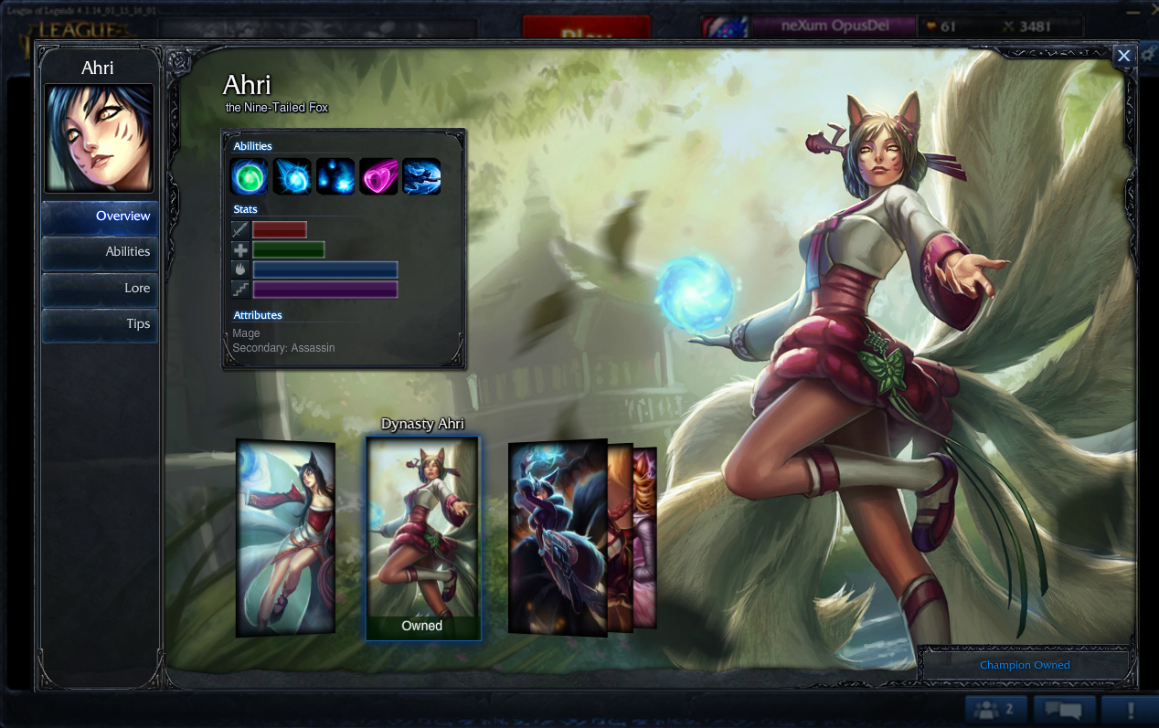 League of Legends Ahri champion select screen