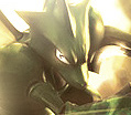 Stylized wolf-armor character render, moody gold lighting