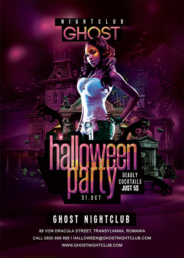 Halloween party flyer with gothic nightclub vibe