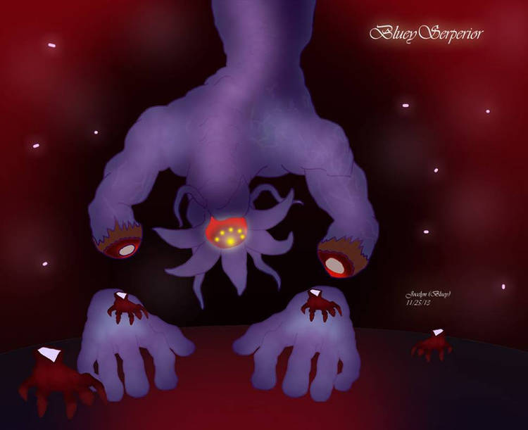 Eerie purple monster reaching from shadows, digital fan art