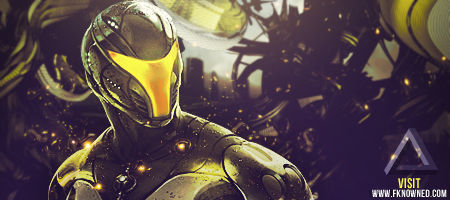 Golden-masked cyber warrior GFX with fkn0wned branding