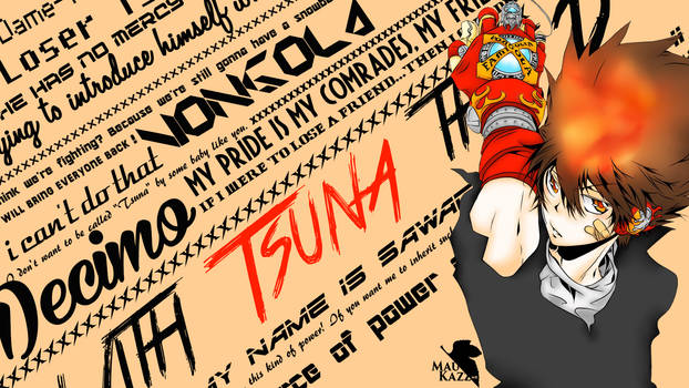 Tsuna Decimo GFX art with fiery Vongola pride quotes