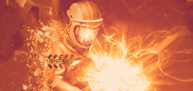 Fiery armored figure GFX piece with forum watermark