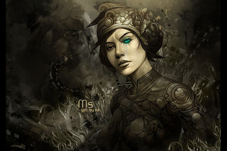 Ornate fantasy warrior portrait, striking GFX signature art