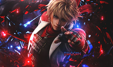 Tekken character GFX art with dramatic red-blue lighting effects