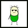 Grumpy green character avatar, simple cartoon vibes