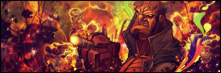Fiery warrior signature art with explosive background effects
