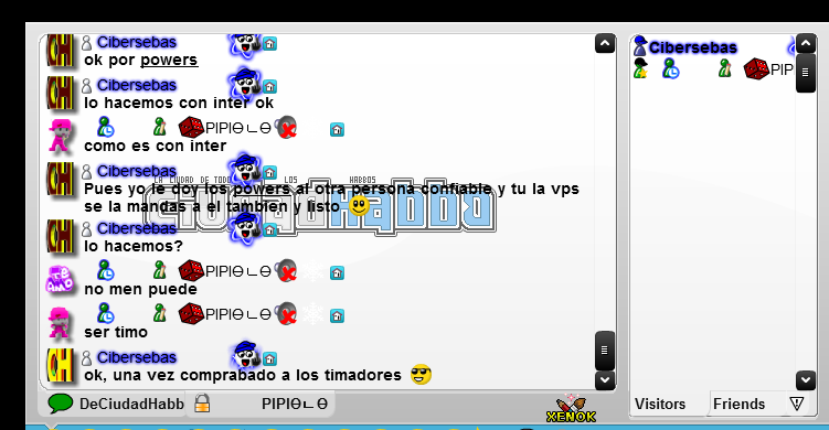 Habbo-style chat log warning about trade scammers
