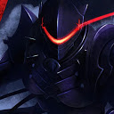 Menacing armored warrior avatar with glowing red visor