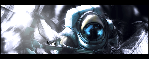 Diver-astronaut GFX signature with icy blue tones